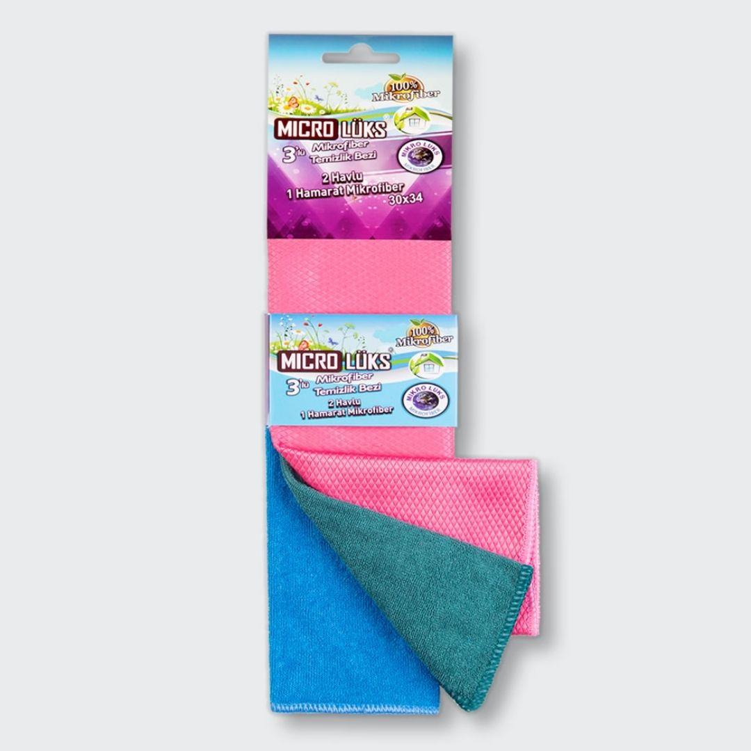 MICROLÜKS 4666 3 LÜ MİKROFİBER TEMİZLİK BEZİ*150