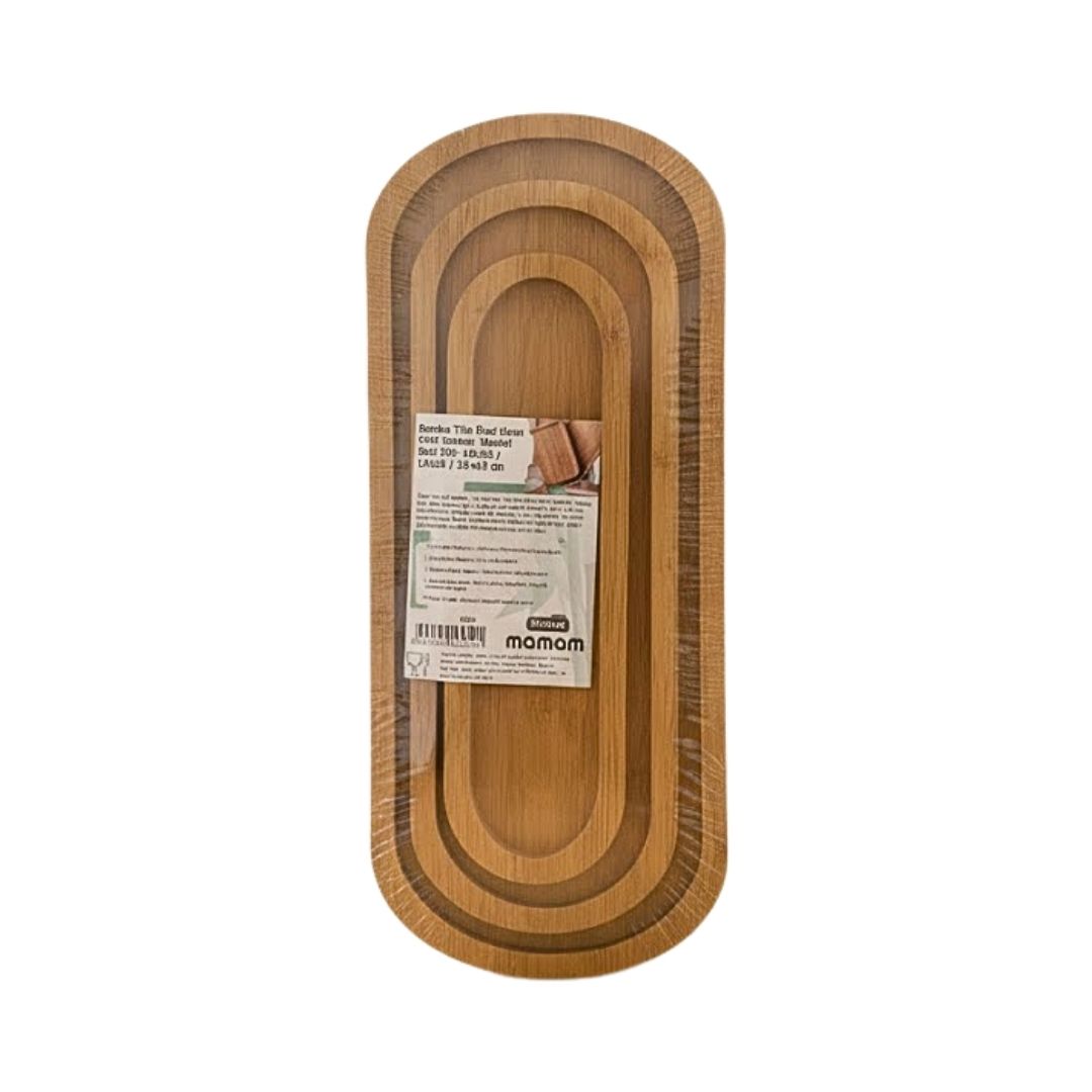 MOMOM 0050 BAMBU UZUN OVAL 3 LÜ SUNUM TEPSİSİ*24