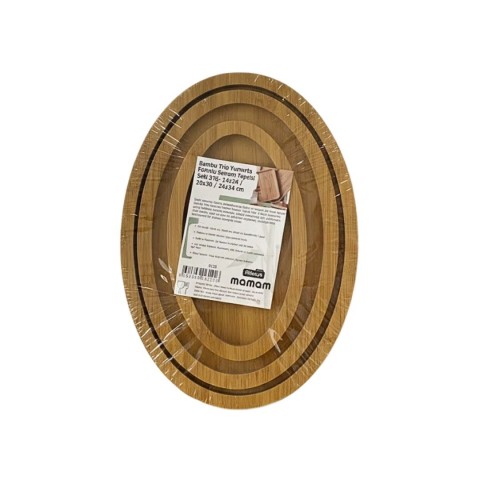 MOMOM 0125 BAMBU OVAL 3 LÜ SUNUM TEPSİSİ*24