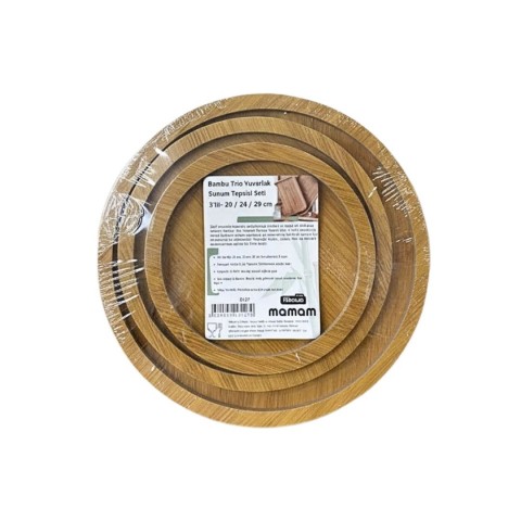 MOMOM 0127 BAMBU YUVARLAK 3 LÜ SUNUM TEPSİSİ*24