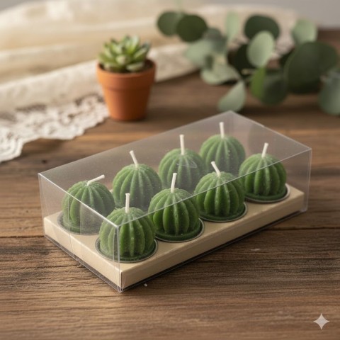 NURMUM X-655 6 LI TOMBUL KAKTÜS MUM YEŞİL*60