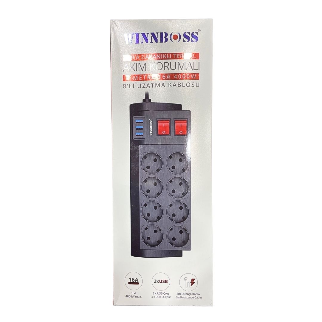WINNBOSS 3411 TERMAL AKIM KORUMALI 8Lİ PRİZ+USB*30